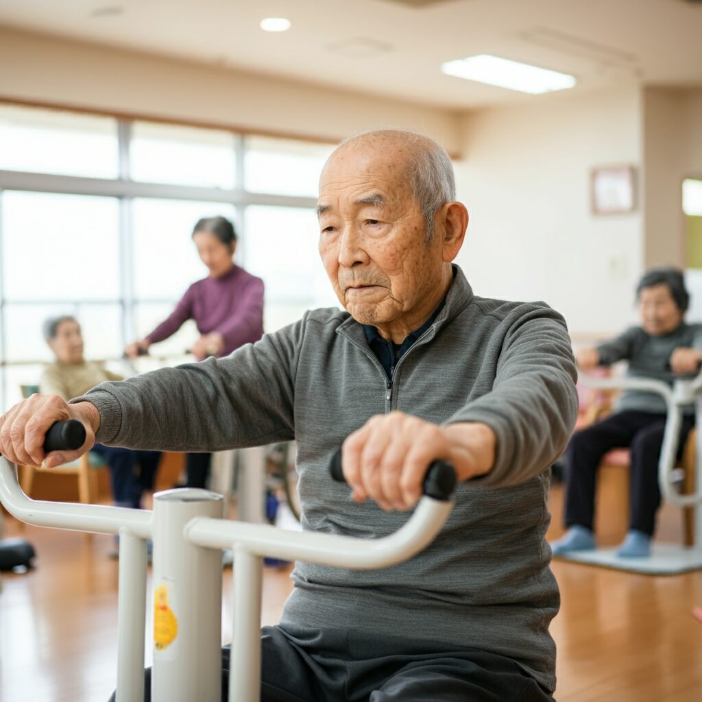 マシントレーニングに参加する高齢者