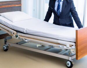 介護用ベッドを設置する福祉用具専門相談員