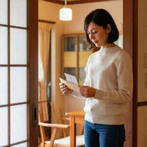 介護保険証を受け取る女性