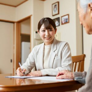 更新の書類作成を行うケアマネジャー