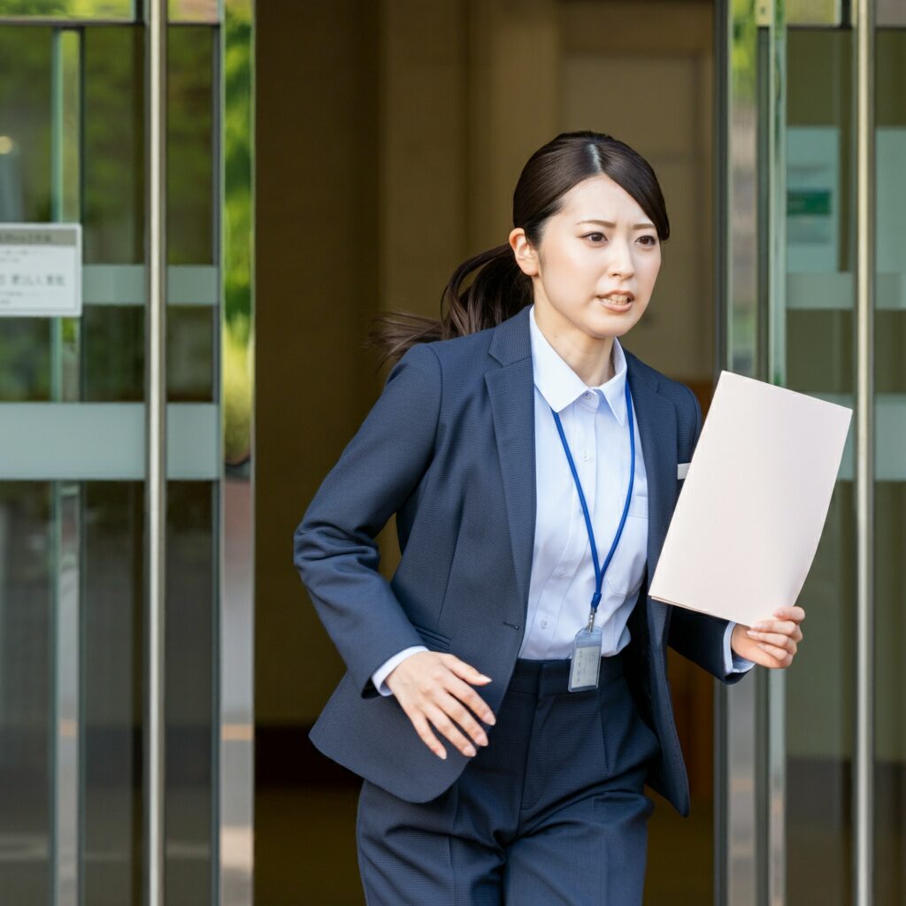 慌てて申請書を提出しに行くケアマネジャー