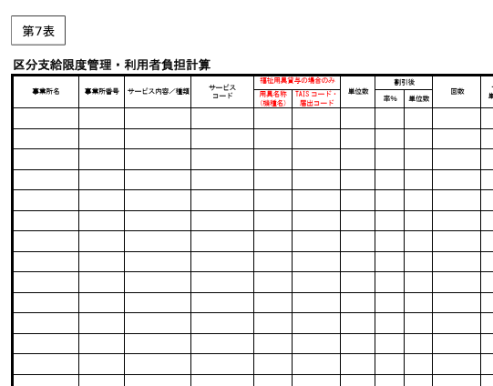 サービス利用票別表